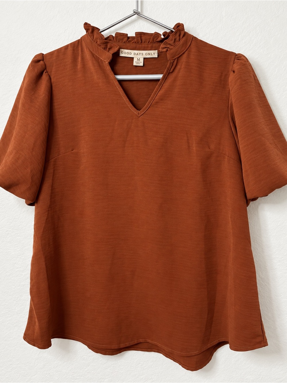 Rust Ruffle V-Neck Blouse